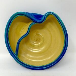 Blue and Yellow Hand Crafted Signed Ceramic Art Bowl